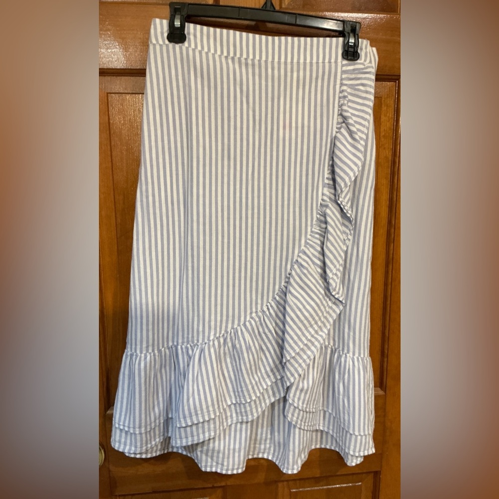 GAP Asymmetrical Blue and White Striped Skirt